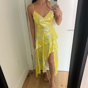 Tanya Taylor - Yellow Metallic Floral Asymmetrical Dress - Size 0
